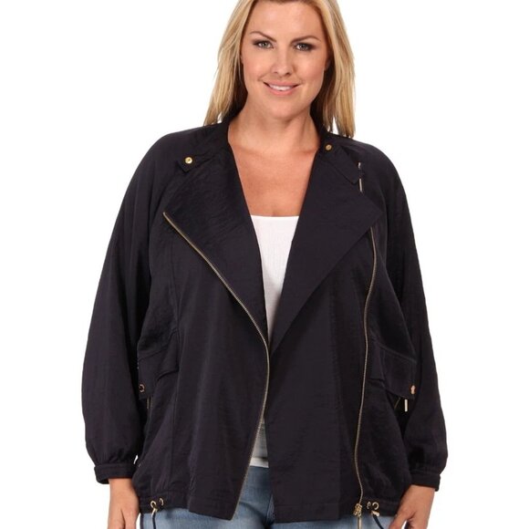 MICHAEL KORS Asymmetrical Oversized Zipper Front NAVY Jacket ( LARGE ) NWT $160 - Picture 3 of 5